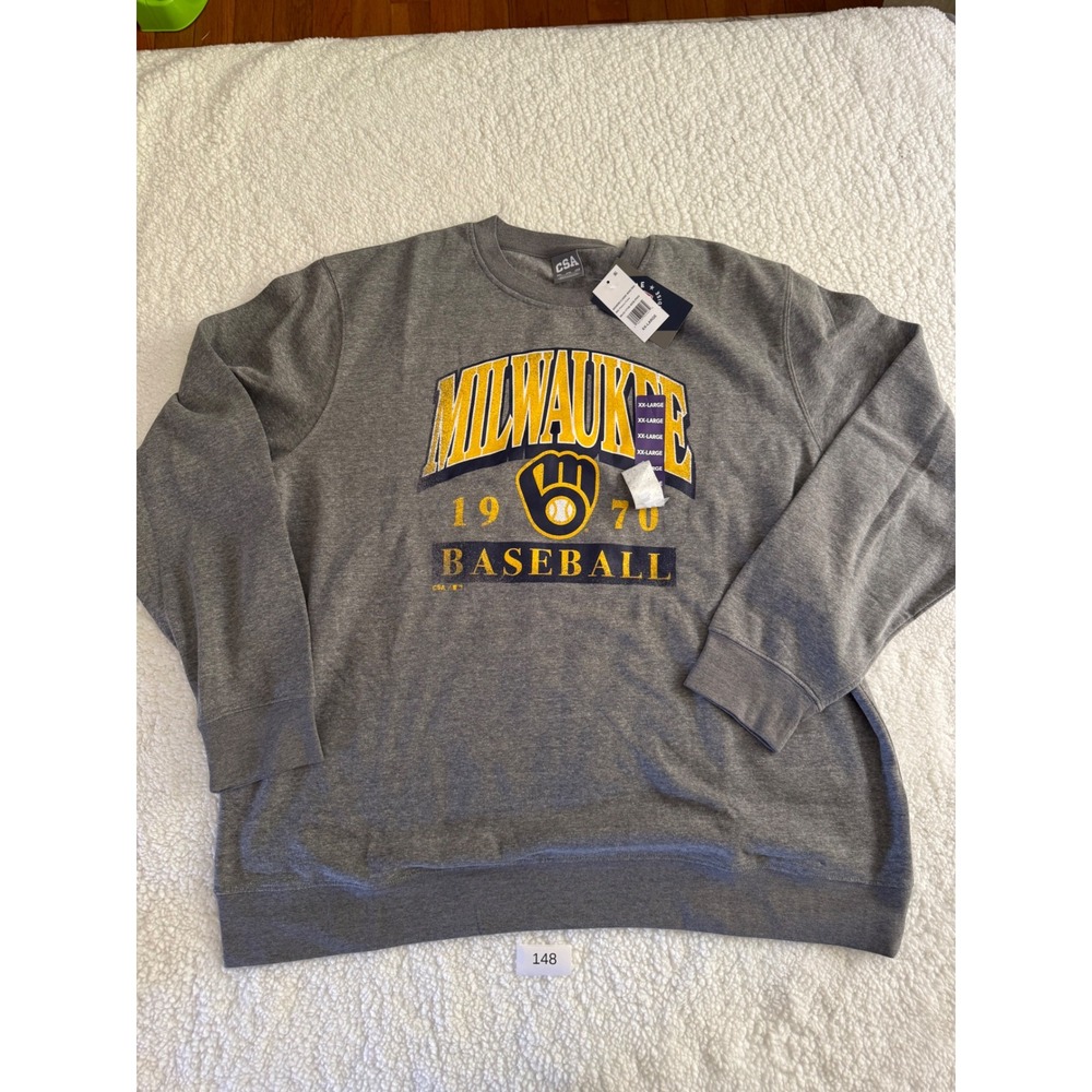 CSA Milwaukee Brewers Baseball Sweatshirt Mens 2XL Gray New With Tags 148